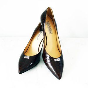 Brighton Brown Croc Embossed Leather Heels Size 10 M Made in Italy